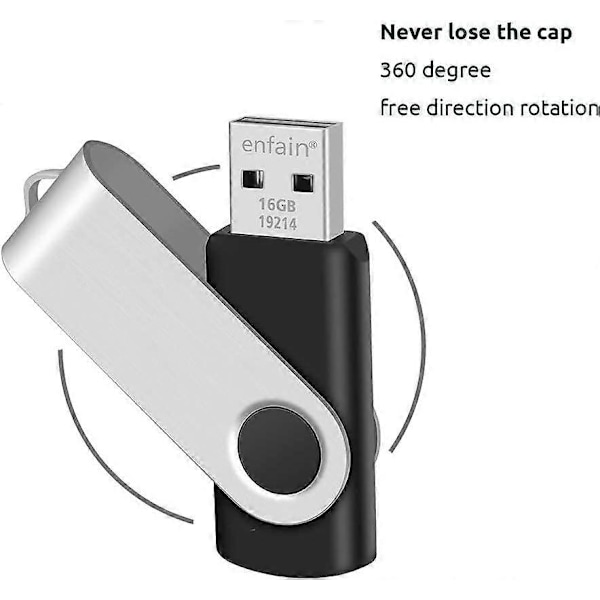 16GB USB 2.0 Flashminne Sticka Roterande USB-minnen Bulk 1-pack Svart, Portabel Datalagring för Universella Ändamål