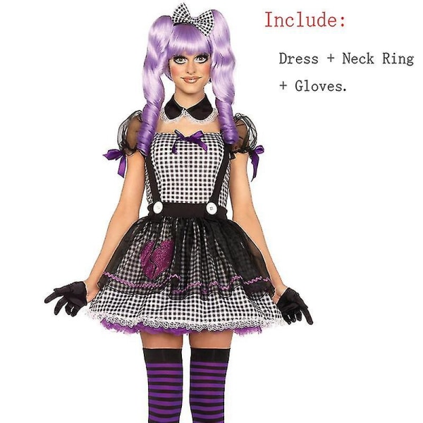 Halloweenklänningar Dam Färgglada Crazy Evil Clown Kostym Voodoo Doll Zombie Outfit Cosplay Carnival Halloween Fancy Party Dress High Quality Purple 01