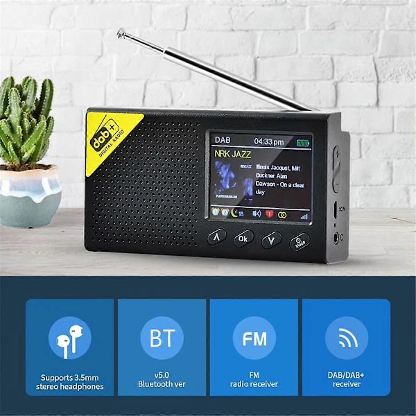 Kannettava digitaalinen radio Bluetooth-yhteensopiva 5.0 kotiin ja toimistoon