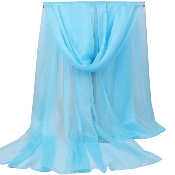 Kvinnor lång chiffong halsduk mjuk sjal hals wrap silke halsdukar solid stole Sky Blue