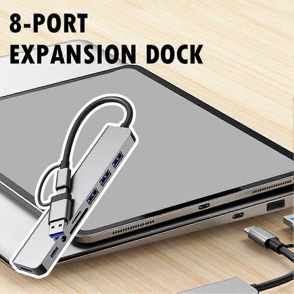 8-I-1 USB HUB USB C Dokkingstasjon Høyhastighetsoverføring USB-splitter