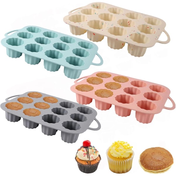 Pakke med 4 Silikone Muffinforme, 12 Kop Muffinforme, Cupcake Bageforme, Non-Stick Muffinform til Muffinkager, Cupcakes, Chokolade, Brød, Kager