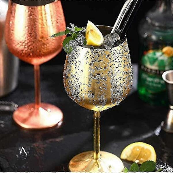 Gullfarget Vinglass, 2 Cocktailglass i Rustfritt Stål