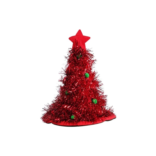 Juletræshat med stjerneskinnende tinsel juletræshatte Voksne Cosplay rekvisitter til 2024 Navidad nytårsfestartikler Red