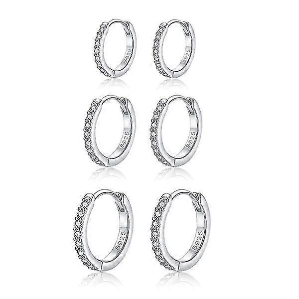 Hoop-korvakorut hopea naisten korvakorut 3 paria 925 sterling