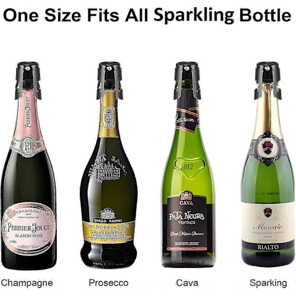 Champagneflaske Propper 2-pak Sort, Rustfrit Stål Mousserende Vinprop Med Ren Silikone Lufttæt Forsegling