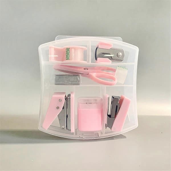 Mini Häftapparatsset, Hålslag, Tejpmaskin, Skrivbordslåda, Blå