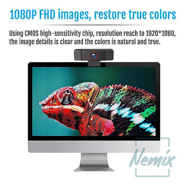 Webbkamera 1080p, webbkamera med mikrofon för PC, USB-webbkamera för dator, 2 megapixel, 1920x1080 upplösning, FHD CMOS-sensor