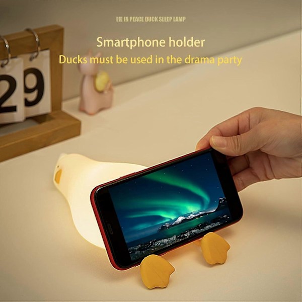 LED Squishy And Lampe, Sød Lysende And, Dæmpbar Silikone Natlampe til Børneværelset, Genopladelig Sengelampe med Touch