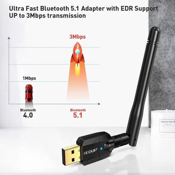 EDUP USB Bluetooth 5.1 USB Trådløs Bluetooth Dongle Bærbar Bluetooth-kontakt Lyd Musikk Mottaker Sender For Datamaskin