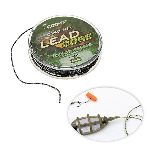 35lb / 45lb / 55lb 5m Leadcore Flettet Camouflage Karpefiskeline Hår Rigs Bly Kerne Fiskegrej