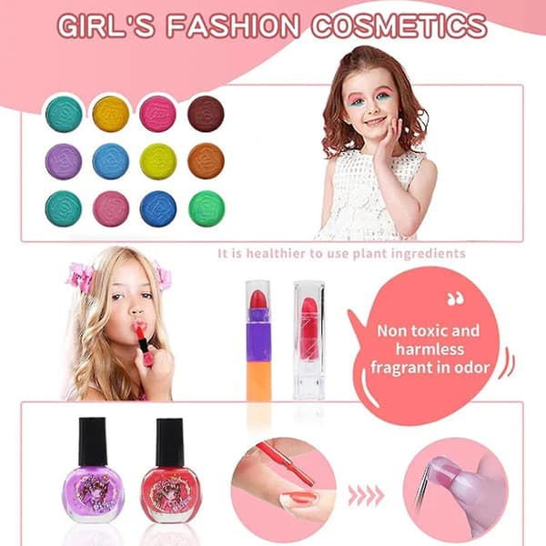 Børns vaskbare makeup piggelegetøj - Pigemakeupsæt til børn Makeupsæt ægte/JT Pink