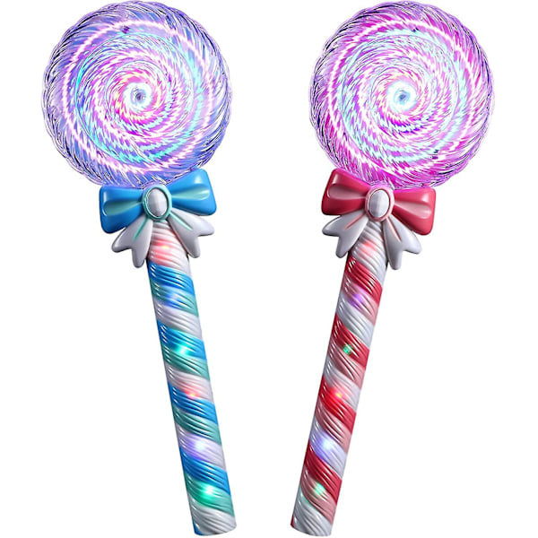 2 Stycken 30 cm Ljusstav Snurrande Lollipop-stav för Barn LED Fairy Princess-stav Snurrande Glitter Ljusstav Blå Rosa Leksak med Ljus för Födelsedagspresent P