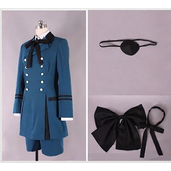 Ny svart Butler Kuroshitsuji Ciel Phantomhive Cosplay-kostyme Aldult Aristocrat Blue Double Breasted Lapel Uniform Set og parykker woman XL
