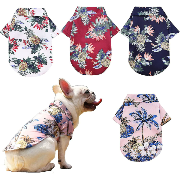 4 delar Husdjur sommarskjortor Hund Katt Hawaiian Style T-shirts Blommig Coconut Tree Printed Valp Sommar Strandskjorta Kläder L
