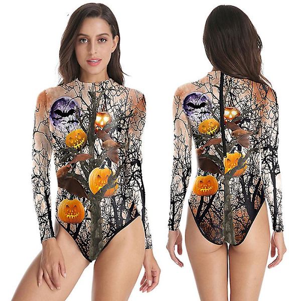 Halloween Kvinder Digital Skeleton Stram Badedragt i ét stykke med lynlås style 4 L-XL