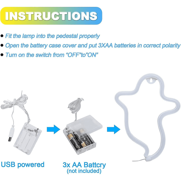 Ghost Neon Skilte Halloween Natlys, Ghost Shape Led Skilte Lampe Usb/batteri drevet Natlys Med Base, Horror Ghost Neon Lampe Til Halloween P