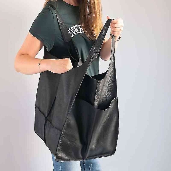 Post bomuld væv Vintage stor kvinder mulepose multi lommer læder foldbar indkøbstaske  Casual bærbare business tasker Black 7e63 | Black | Fyndiq