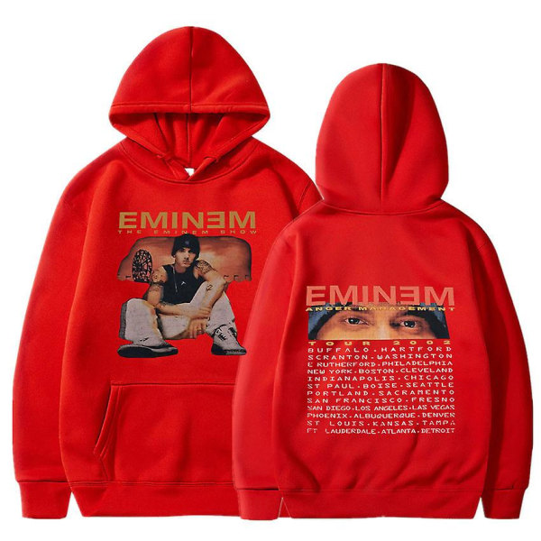 Eminem Anger Management Tour 2002 Hoodie Vintage Harajuku Funny Rick Sweatshirts Långärmade Herr Dam Pullover Mode Red XXL