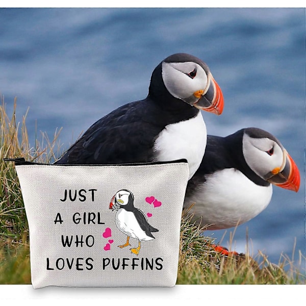 Puffin Fugleelsker Gave Til Dem Der Elsker Søpapegøjer Fugle Makeup Taske Puffin Kosmetiktaske Søfugl Dyreelsker Gave Fuglekigger Fuglekigger Rejsetaske med Lynlås