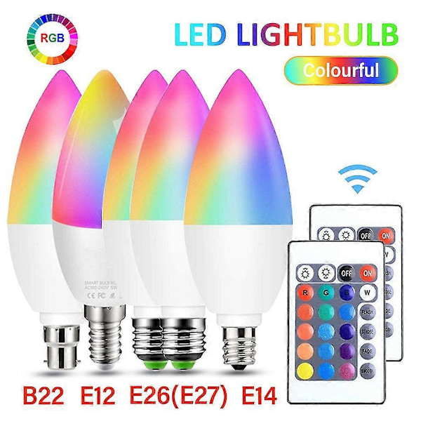 NY LED-lampa med RGB-färg, smart färgbyte, fjärrkontroll, E12/E14/E26/E27/B22, inomhus