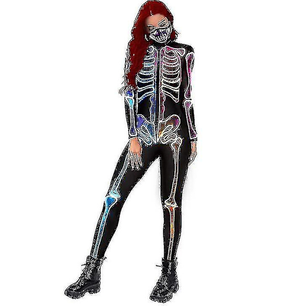 Naisten 3D Skeleton Halloween-asut Cosplay Jumpsuit Bodysuit L