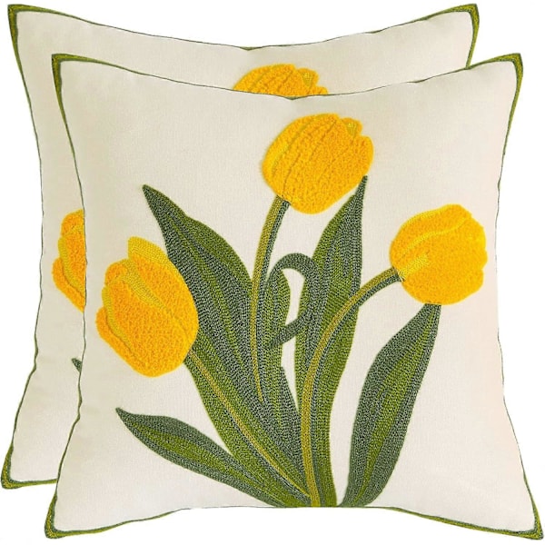 Set med 2 Broderade Kuddfodral 45x45cm Trädgårdsblommor Örngott för Sovrum Soffa Vardagsrum Hem Café Dekoration