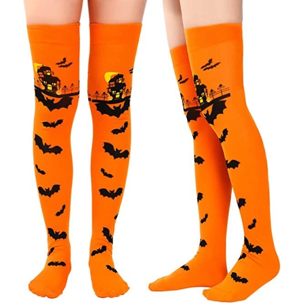 2 par halloween flagermussokker midtkalvestrømper Græskarsokker Stribede sokker Bal Festrekvisitter Kostumer