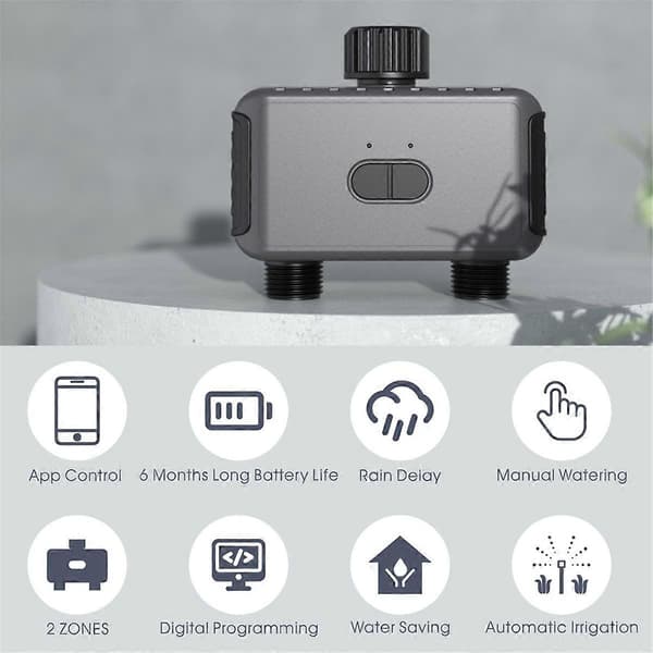 Smart 2-Zone Vandingsventil med Bluetooth - Havevandingssystem Controller, Automatisk Drypvanding