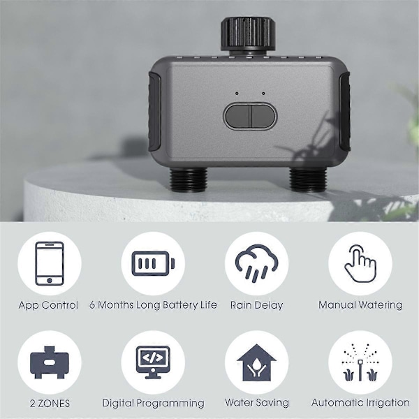 Smart 2-Zons Vattenventil med Bluetooth - Trädgårdsbevattningssystem Kontroller, Automatisk Droppsp