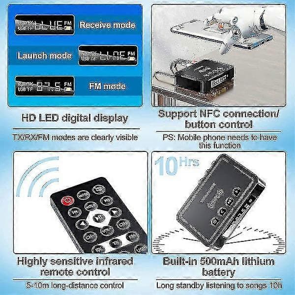 Bluetooth 5.0 Mottaker Sender Fm Stereo Aux 3.5mm Jack Rca Trådløs Nfc Lydadapter