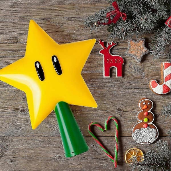 Lysende LED Mario Stjerne Juletre Topp Super Dekor Plug-in