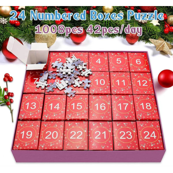 24 dages juleadventskalender 1008 brikker julepuslespil Countdown Blind Box Legetøj A