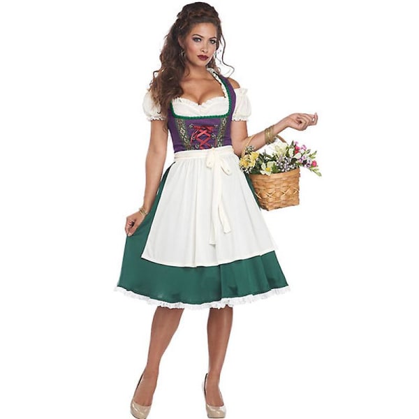 Dirndl Oktoberfest kostyme Alpen nasjonalt forkle Wench servitør Cosplay Carnival Halloween Fancy festkjole Green XL