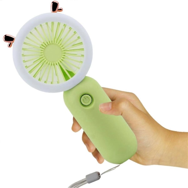 Mini Kannettava Tuuletin, Kannettava LED-valotuletin - Käsituuletin, Säädettävä Nopeus, USB Ladattava LED-yövalolla, Vihreä