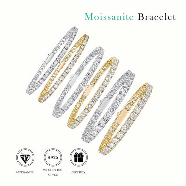 Elegant Moissanite Tennisarmband, 925 Sterling Silver Lyxig Stil Smycke, Utsökt Stilfull Armkedja