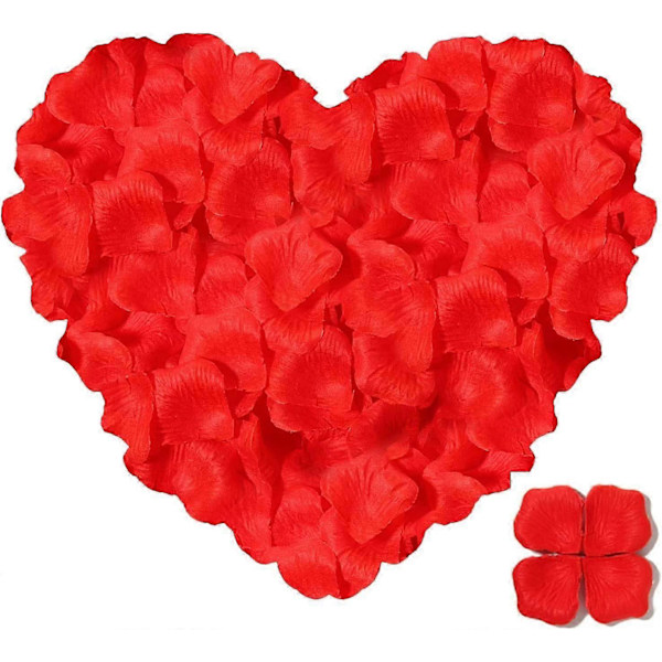 1000 st Konstgjorda Rosblad i Siden för Bröllopsblommor Fest Romantisk Natt Röd
