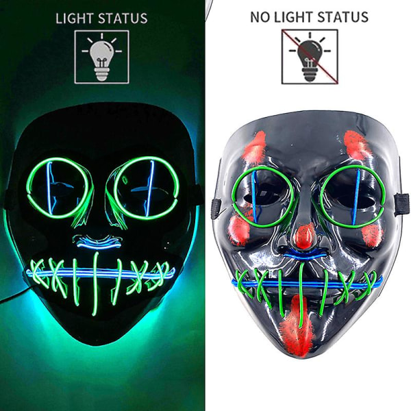 1p Skremmende Halloween Colplay Carnival Light Up Movie Mask Halloween Masquerade Party Led ansiktsmasker for voksen maske som lyser i mørket Type E3