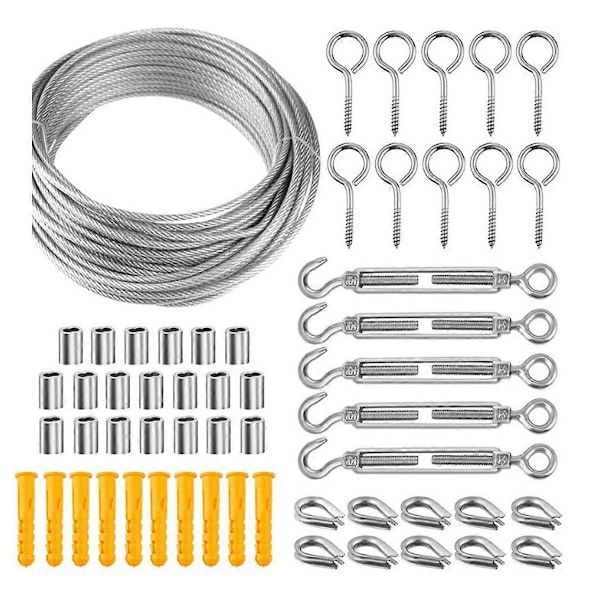 15m Rustfritt Stål Kabeltau Sett Kraftig Hage Wire Kabel