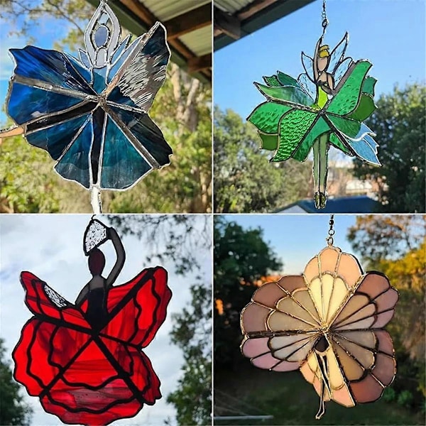 Dansende Dame Farget Glass Spinner Utendørs Hengende Dekor Hagedekorasjoner Dekorativ Vindspinner Utendørs Sommerfugl B