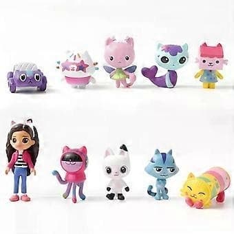 13 st dockhus animefigur leksak leende bil katt kramflicka dockor