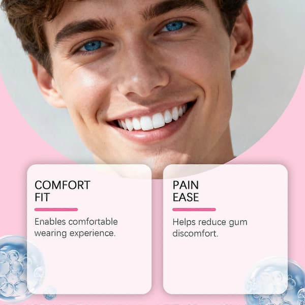 Soft thermoplastic denture with self-adhesive properties, comfortable and secure grip for re-fitting and tightening dentures. 1st