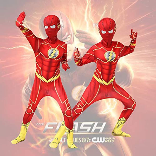 Halloween Justice League Superhelt Flash Cosplay Bodysuit kostymer for barn 160