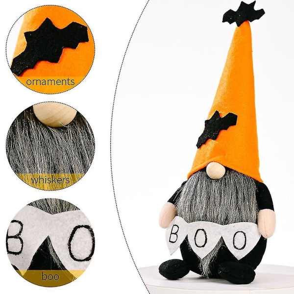 Ansiktsløs Gnome Svensk Dverg Plysj Leketøy Stående Utstoppet Dukke Halloween Gavedekorer Ornamenter Bat Hat
