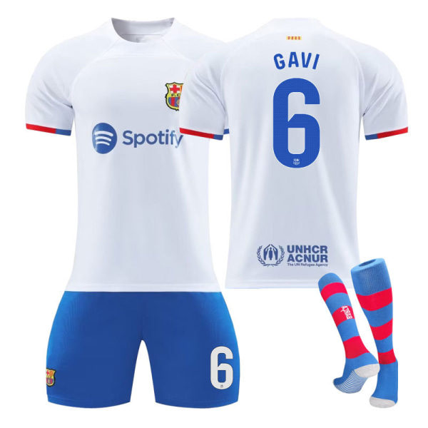 23-24 Barcelona ude hvid nr. 9 Lewandowski trøje nr. 8 Pedri 21 De Jong 6 Garvey fodbolddragt NO.6 GAVI 16