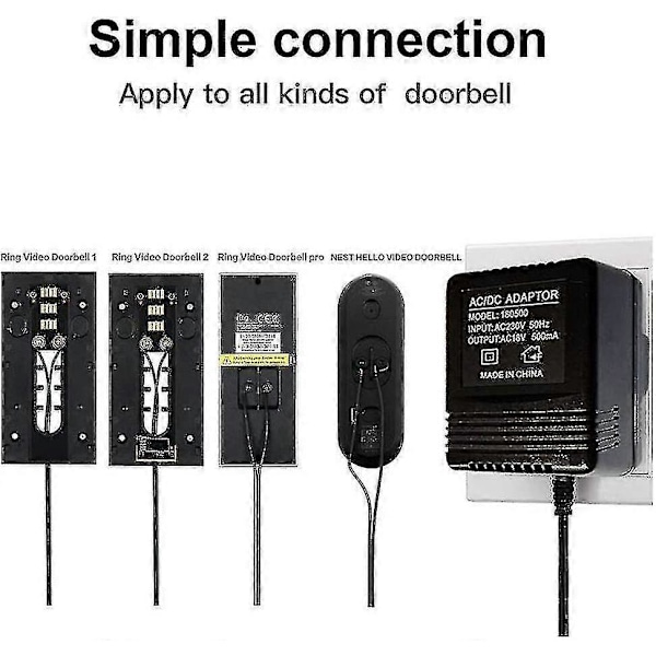 Strømadapter til Nest Hello Video Doorbell, Video Doorbell Video Intercom TY