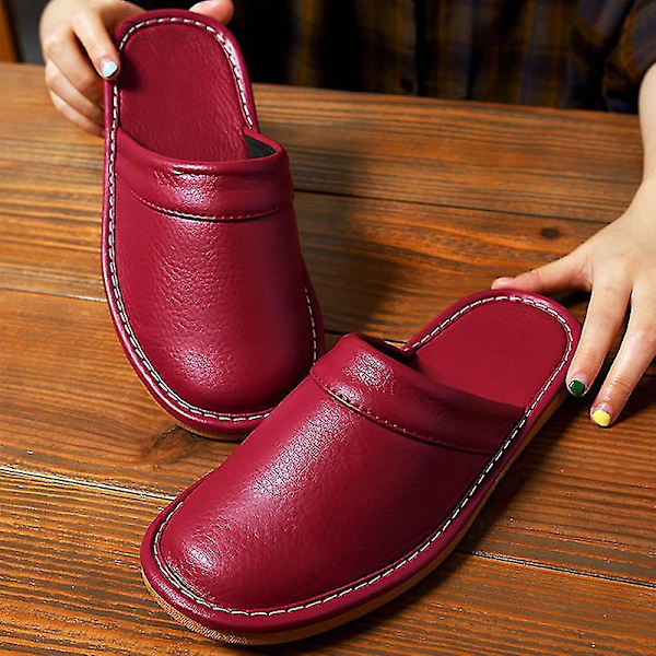 Overkommelig læder hjemmesko til mænd til hjemmet Vinter Vandtætte hjemmesko Unisex indendørs sko Værelse gæste tøfler mand flip flops Rose CN 41 42