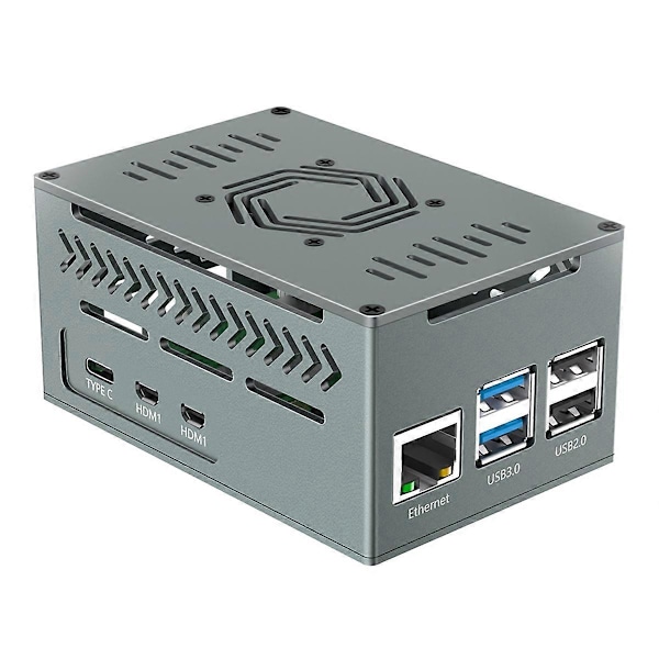 Fodral för Raspberry Pi 5, med 4010 PWM-fläkt och kopparkylflänsar