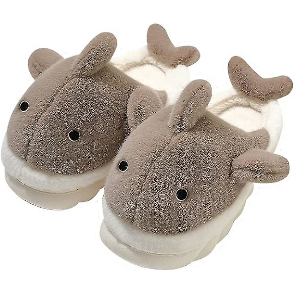 Soft Plys Whale Shark Fuzzy Hjemmesko 1,6'' Forhøjende såler til kvinder Mænd, vinter imiteret pels Sødt dyrepar Matchende hjemmesko Brown EUR38-39