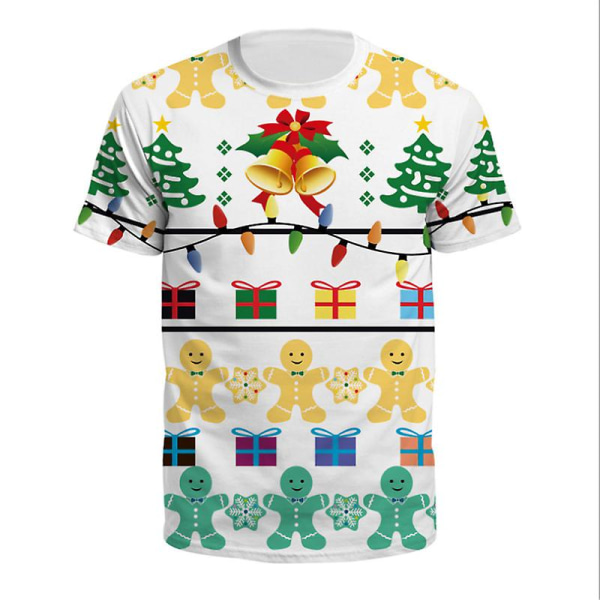 Jul Kvinder Mænd 3d Festlig Print Kortærmet T-shirt Xmas Party Rundhals Nyhed Tee Shirts Casual Toppe Gave style 17 S